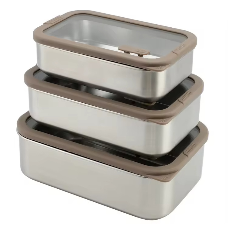 Popular School Lunch Box Leakproof Stainless Steel Food Container for Teenagers With Glass Lid Stainless Steel Food Carrier