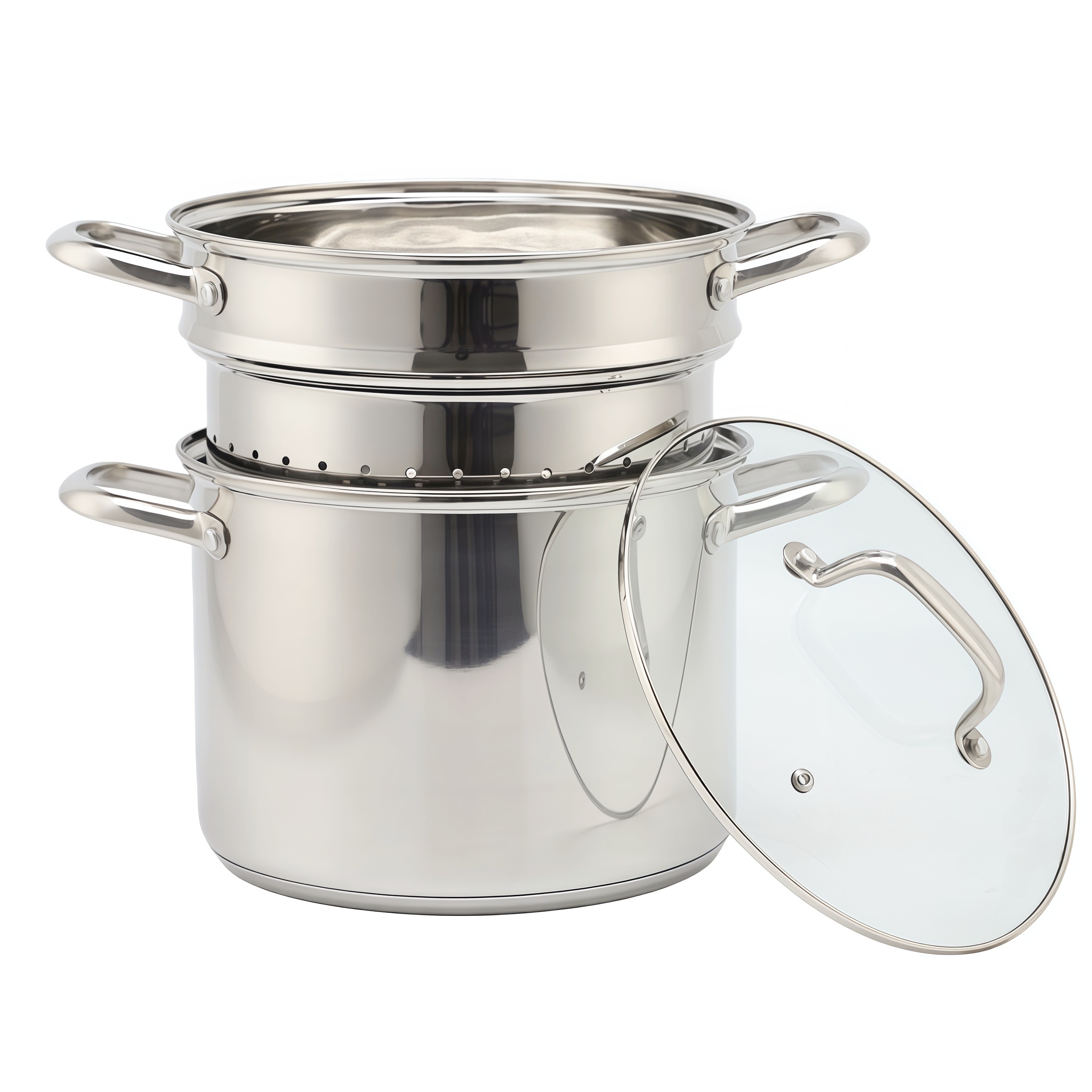 Factory Supply Kitchenware 8 Liter Stainless Steel Pasta Cooker 24cm Pasta Cooker Steamer Multi-Pot