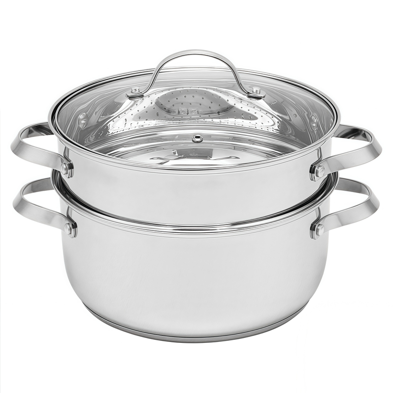 Factory Direct Sales Multi-purpose 2 Layers Steam Pot Stainless Steel Steam Cooker with Steamer Basket and Tempered Glass Lid