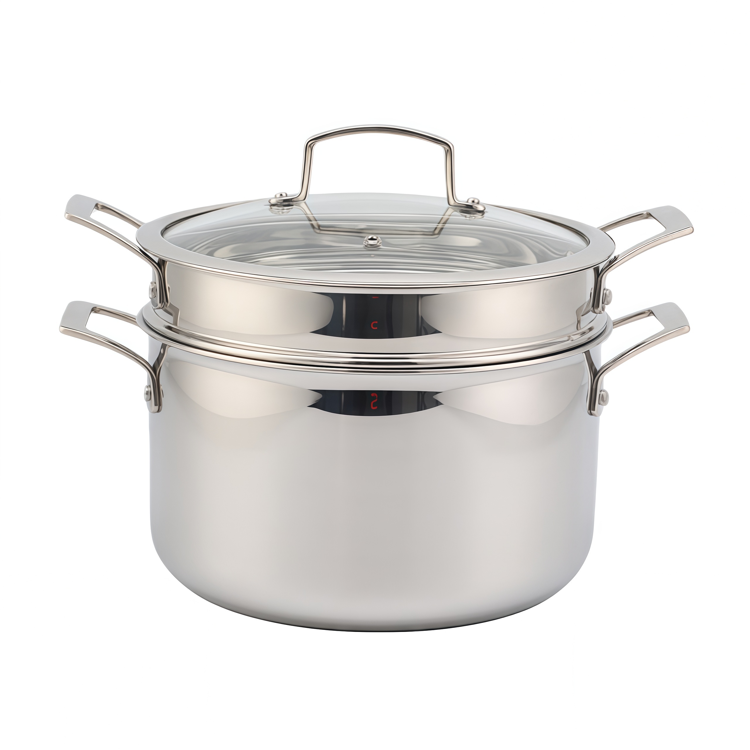 Factory Custom Kitchen Tri-ply Stainless Steel Soup Steamer Pot Set With Glass Lid Stainless Steel Cooking Pot Set Cookware Sets