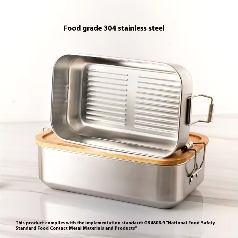 New Design 304 Stainless Steel Fresh-keeping Lunch Box Bamboo Cover Leak-proof Heating Food Grade Microwave Sealed Box