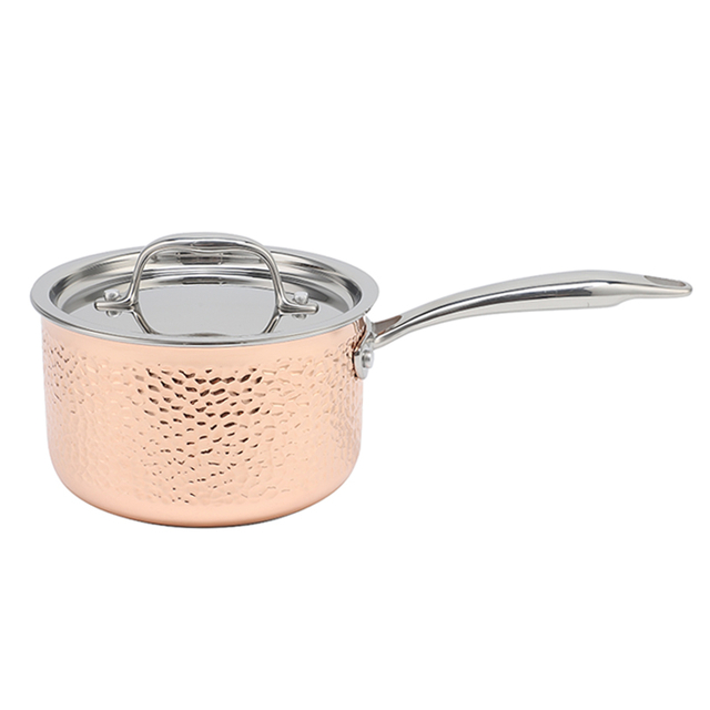 Wholesale Delicate Appearance Multi Function Hammered Tri Ply Copper Cookware Stainless Steel Saucepan Set Soup & Stock Pots With Lids