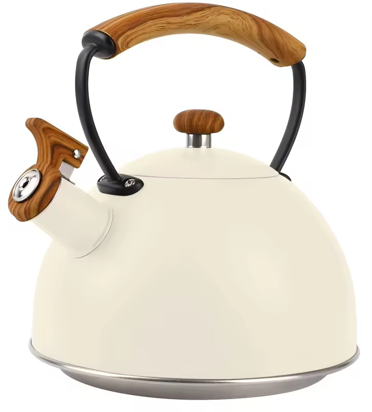 Factory Wholesale 3L Whistling Tea Kettle Pot Wood-Pattern Cool-Touch Handle Stainless Steel Hot Water Teapot for ALL Stovetop