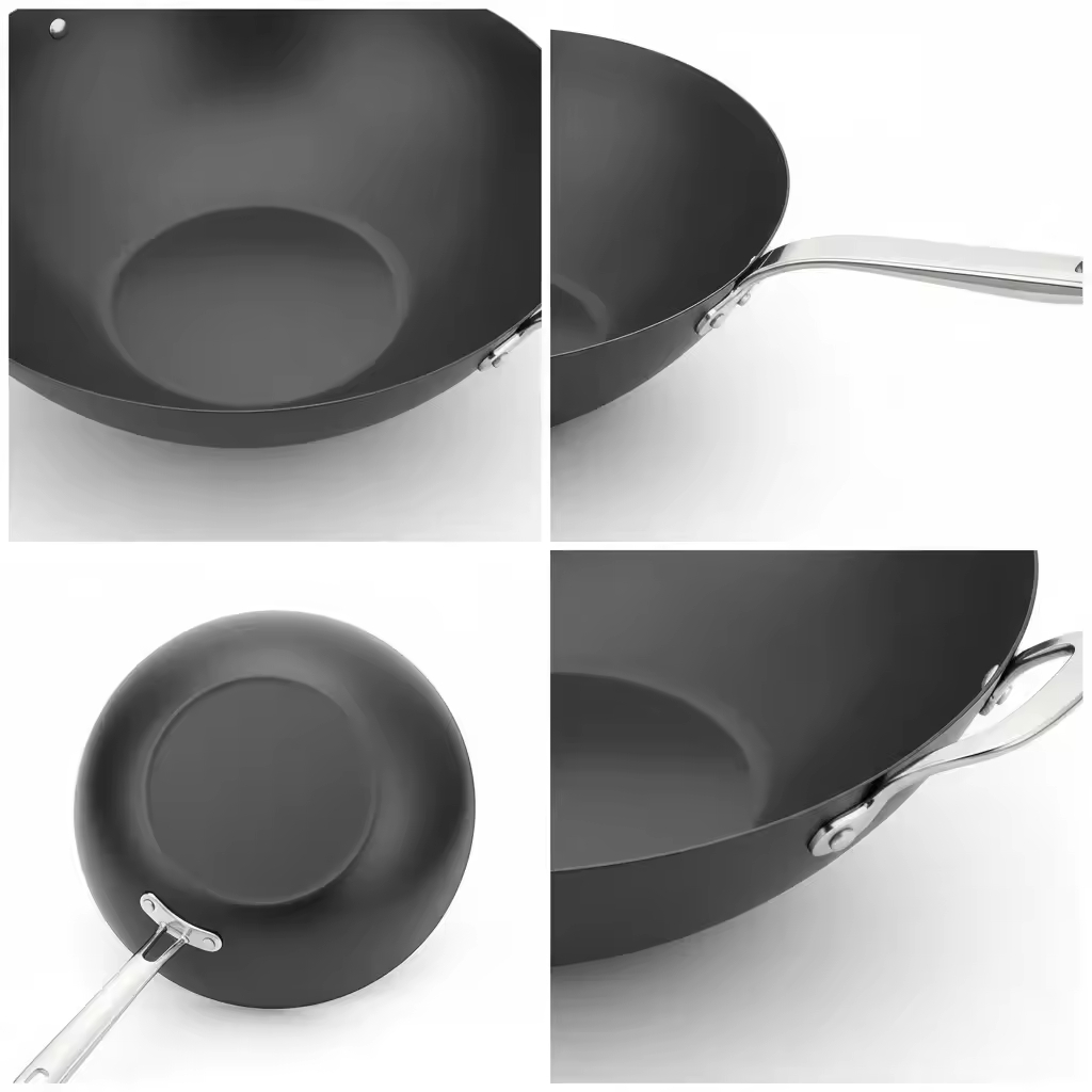 Factory Exclusive Design Seasoned Carbon Steel 14-Inch/35 cm Wok Pan Naturally Non Stick Pans Skillets Induction Compatible