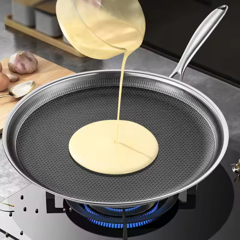 4Pcs Triply Stainless Steel No Coating Non-stick Frying Pan Thickened Gas Induction Cooker Universal Flat Bottom Pot Fried Pan