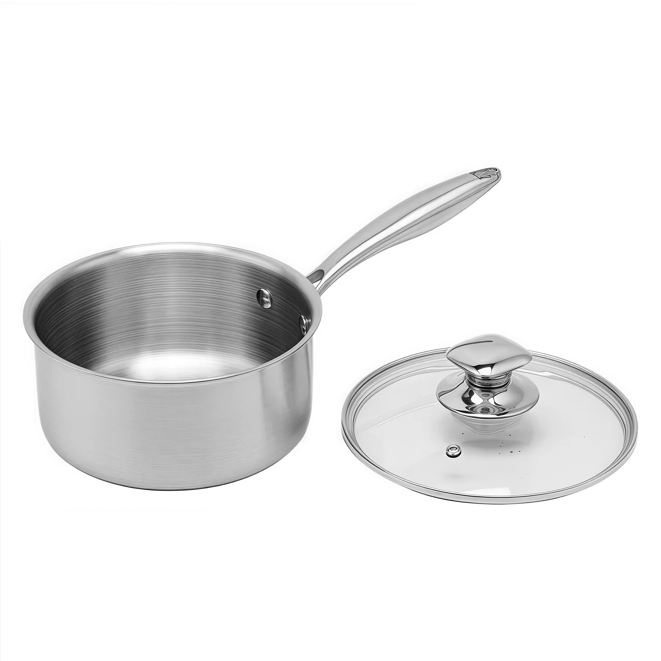 Tri-Ply Stainless Steel 304 Sauce Pan with Glass Lid Multipurpose Induction Cookware for Cooking Pot