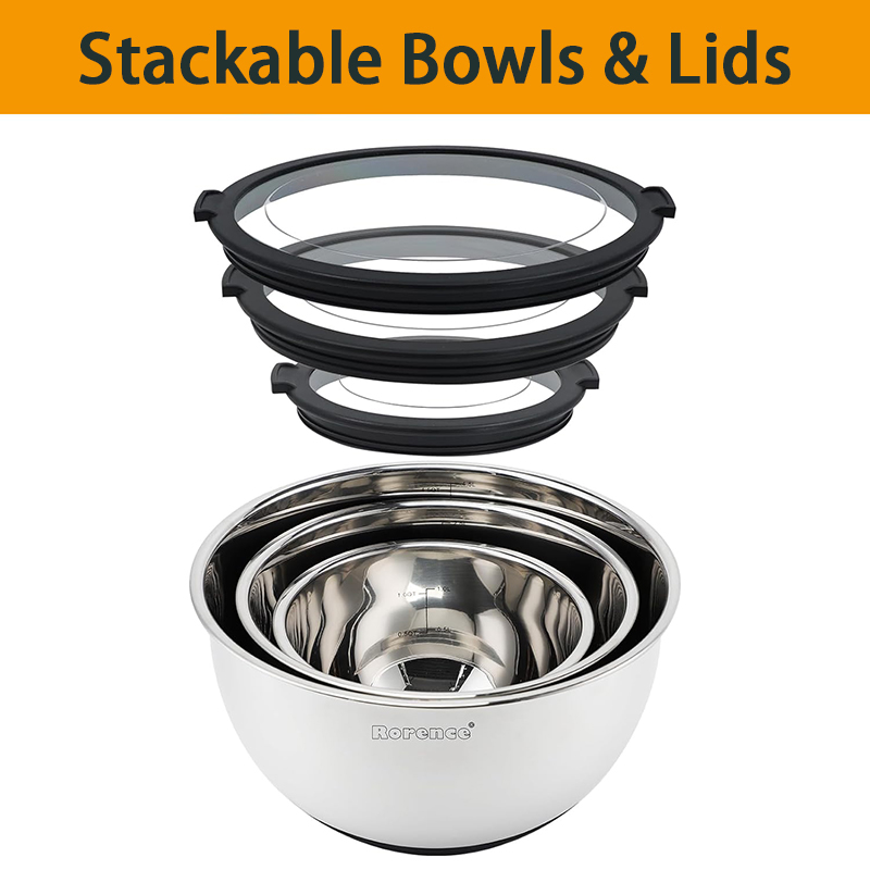 Staninless Steel Mixing Bowl With Transparent Lid Set of 3