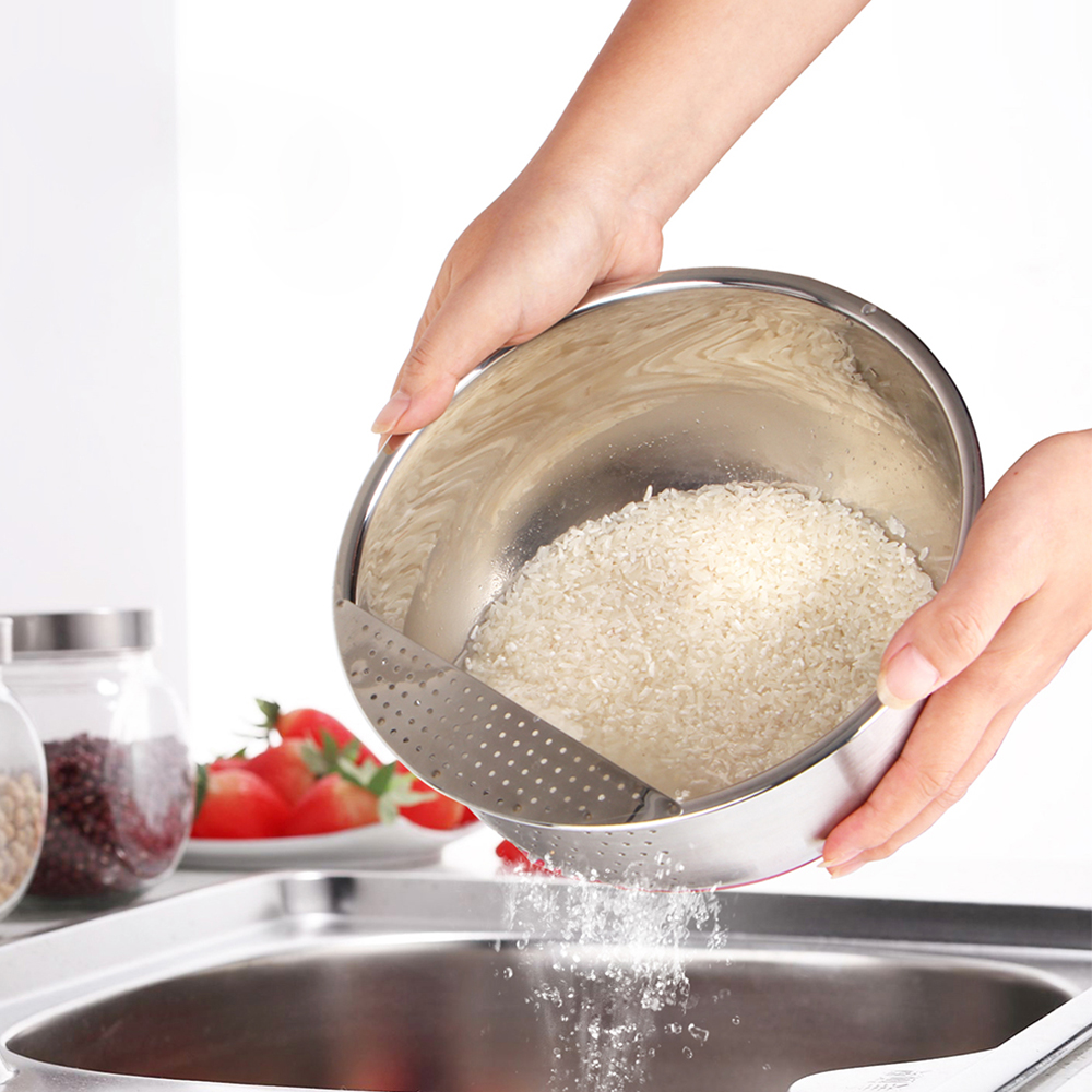 Multi-Function Vegetables Fruit Rice Strainer Stainless Steel Washing Bowl