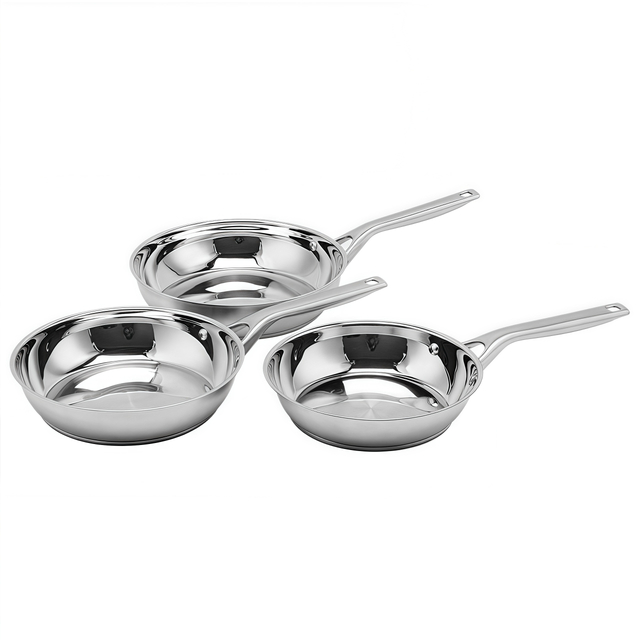 Hot Sale Wholesale Tri-ply Base Stainless Steel Pan 20/24/26/28cm 8inch/10inch/12inch Non-Coating Cookware Frying Pan