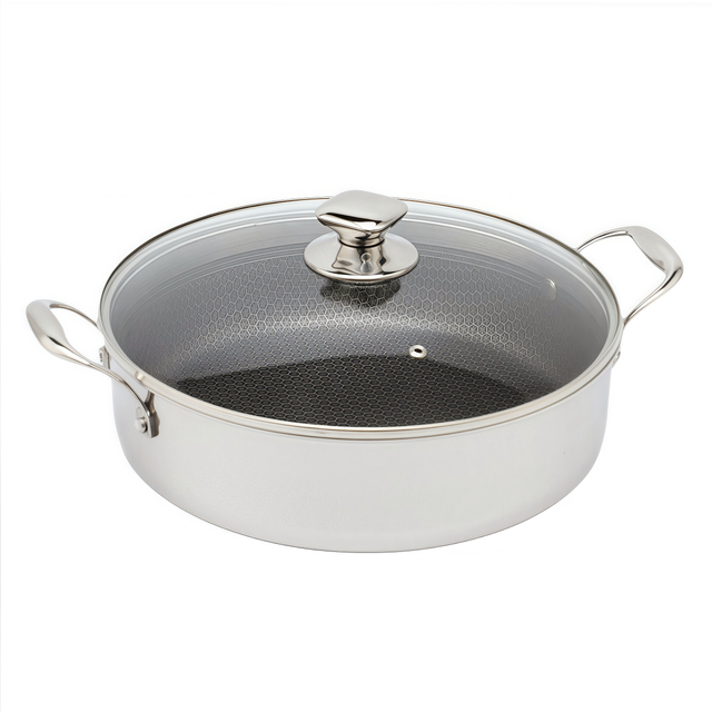 High Quality 316 Stainless Steel Cook Saute Pan Three Layer Steel Double Ear Frying Pan Rapid Heat Conduction Sauting Fry Pan