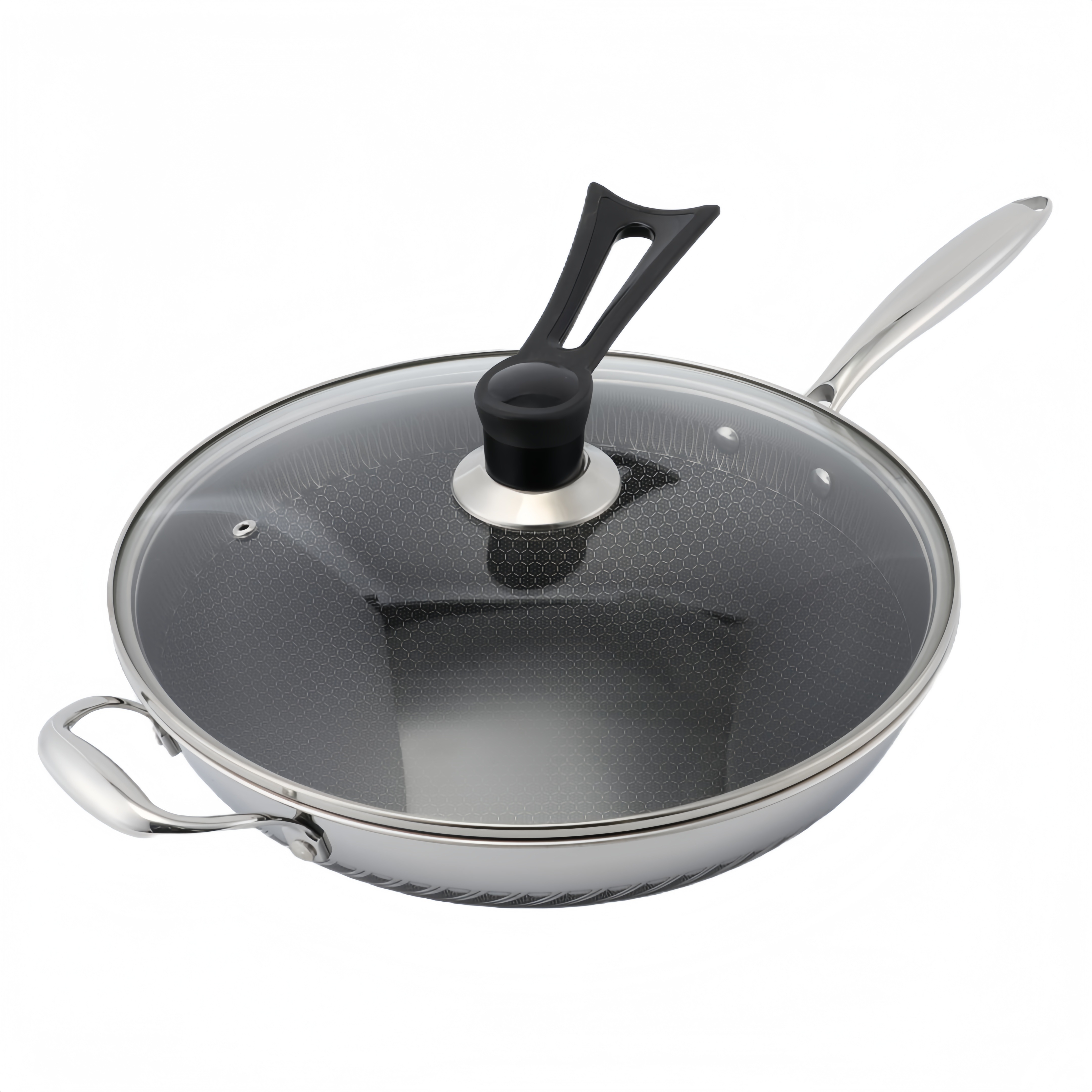Hybrid TriPly Stainless Steel Nonstick Wok With Handle No Coating Nonstick Cookware Support ODM/OEM Non Toxic NO PFAS PFAS