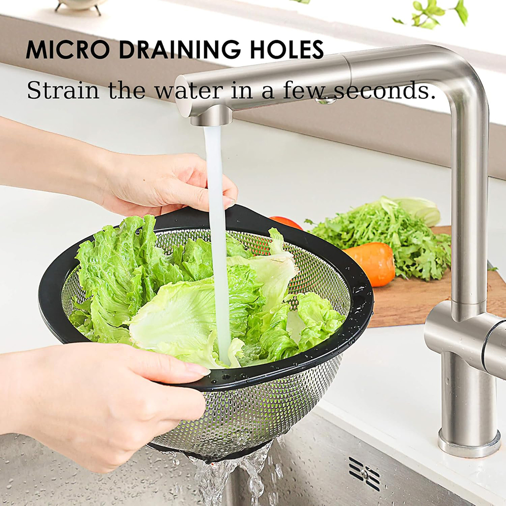 Stainless Steel Colanders Set with Black Non-Slip Handles 2.5/4.3 Quart Capacities Home Kitchen Strainer Set of 2