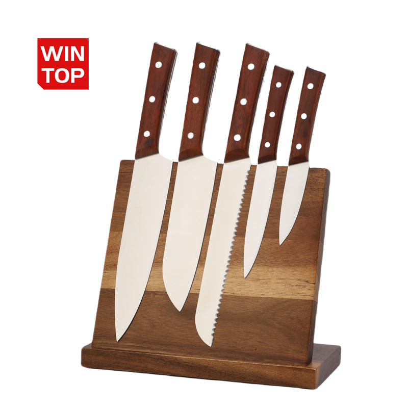 Wholesale 5 PCS Red Pakkawood Handle 8-Inch Santoku Bread Paring Cleaver Steak Chef Kitchen Knife 5cr15Mov Stainless Steel