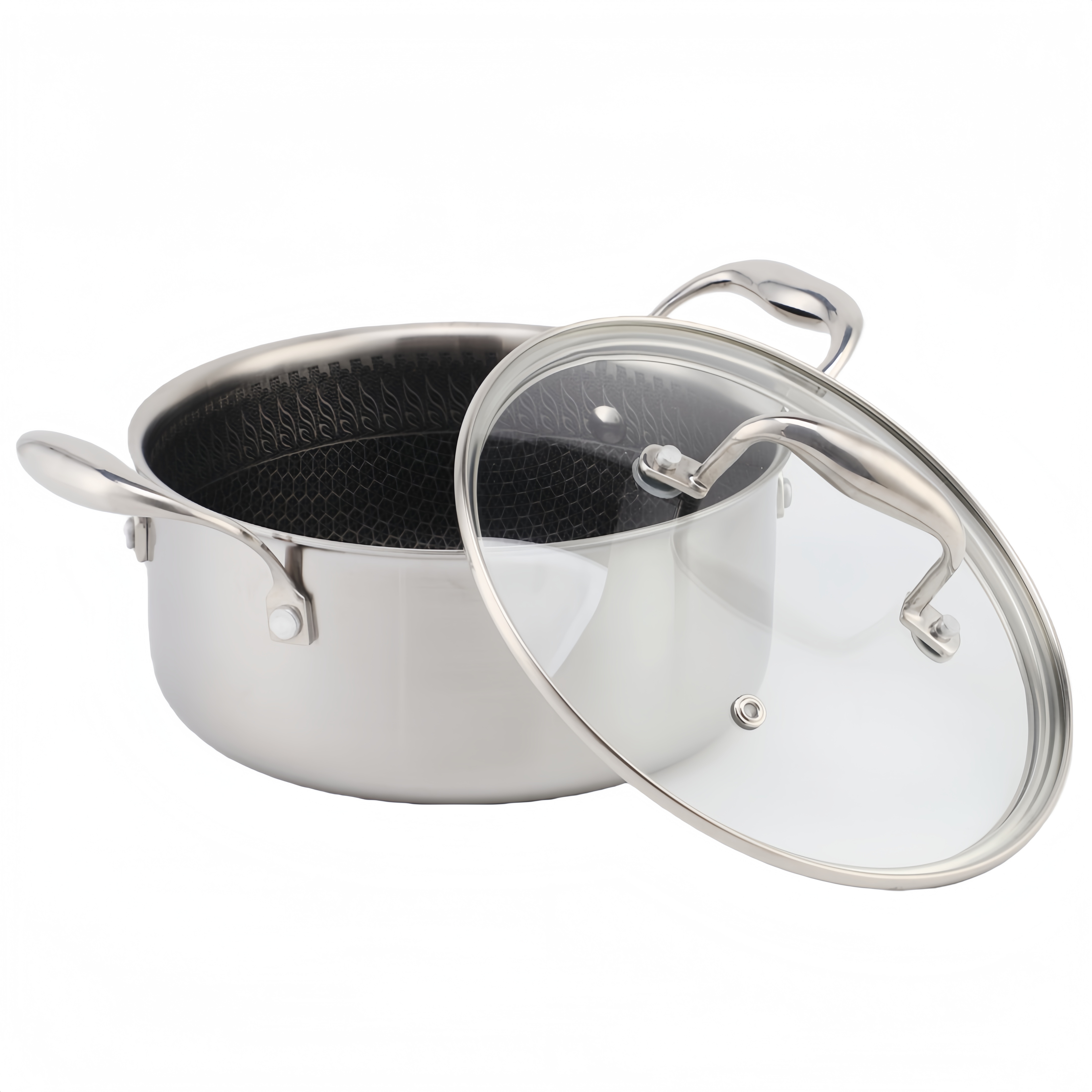 New Non Stick Tri Ply Stainless Steel Honeycomb Cookware Set Stainless Steel Pots and Pans Frying Pan Wok Pizza Pan Saucepan Pot Set