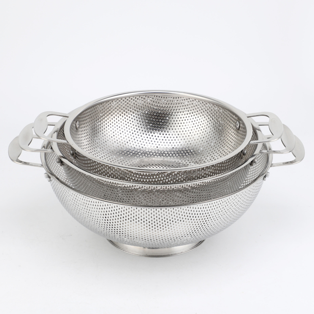 New Fruit Vegetable Kitchen Strainer Colanders Set Stainless Steel Drain Wash Storage Drain Basket Stainless Steel Mesh Strainer