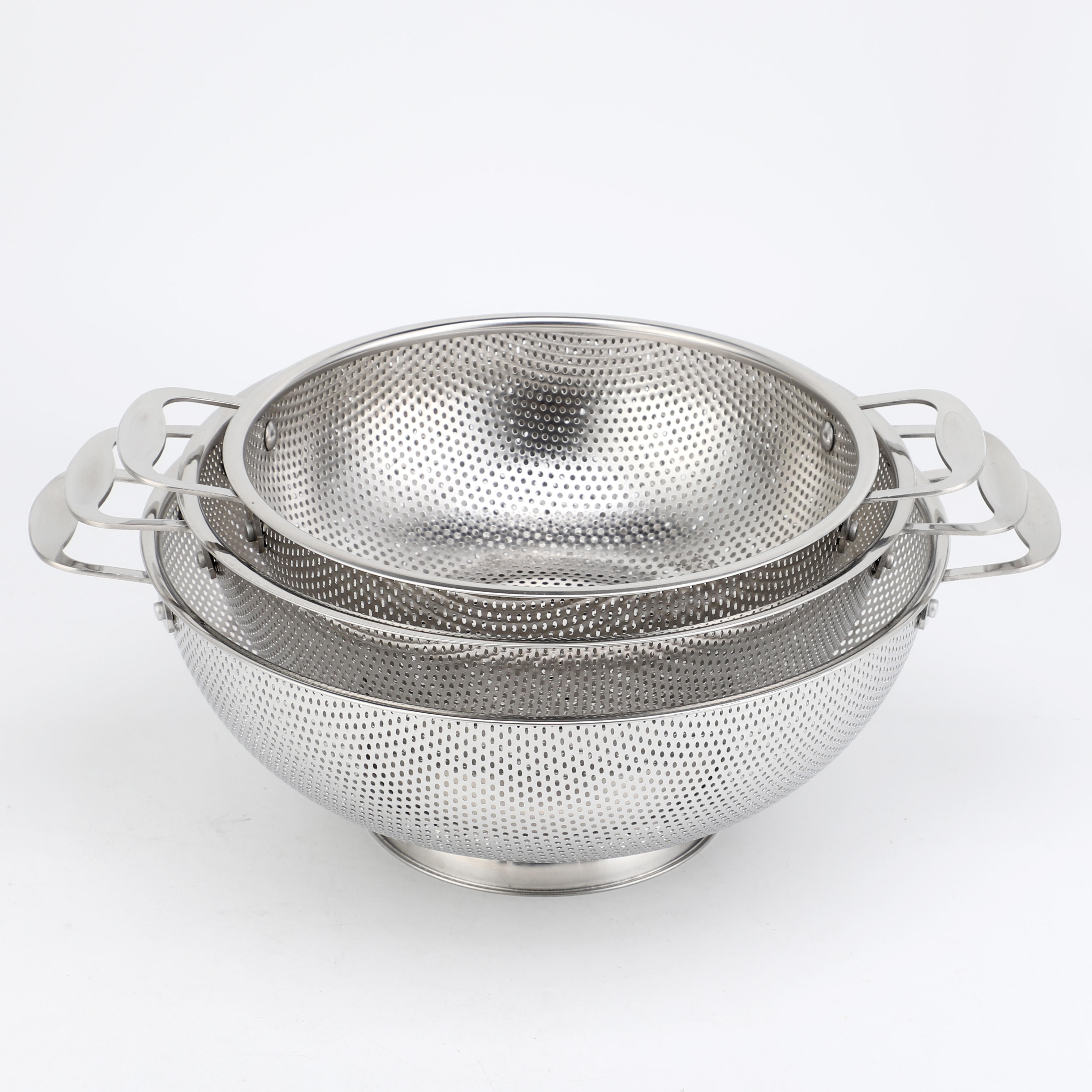 New Fruit Vegetable Kitchen Strainer Colanders Set Stainless Steel Drain Wash Storage Drain Basket Stainless Steel Mesh Strainer