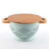 Fruit Vegetable Kitchen Strainer Colanders Set Stainless Steel Drain Wash Storage Drain Basket With Wooden Handle Lid