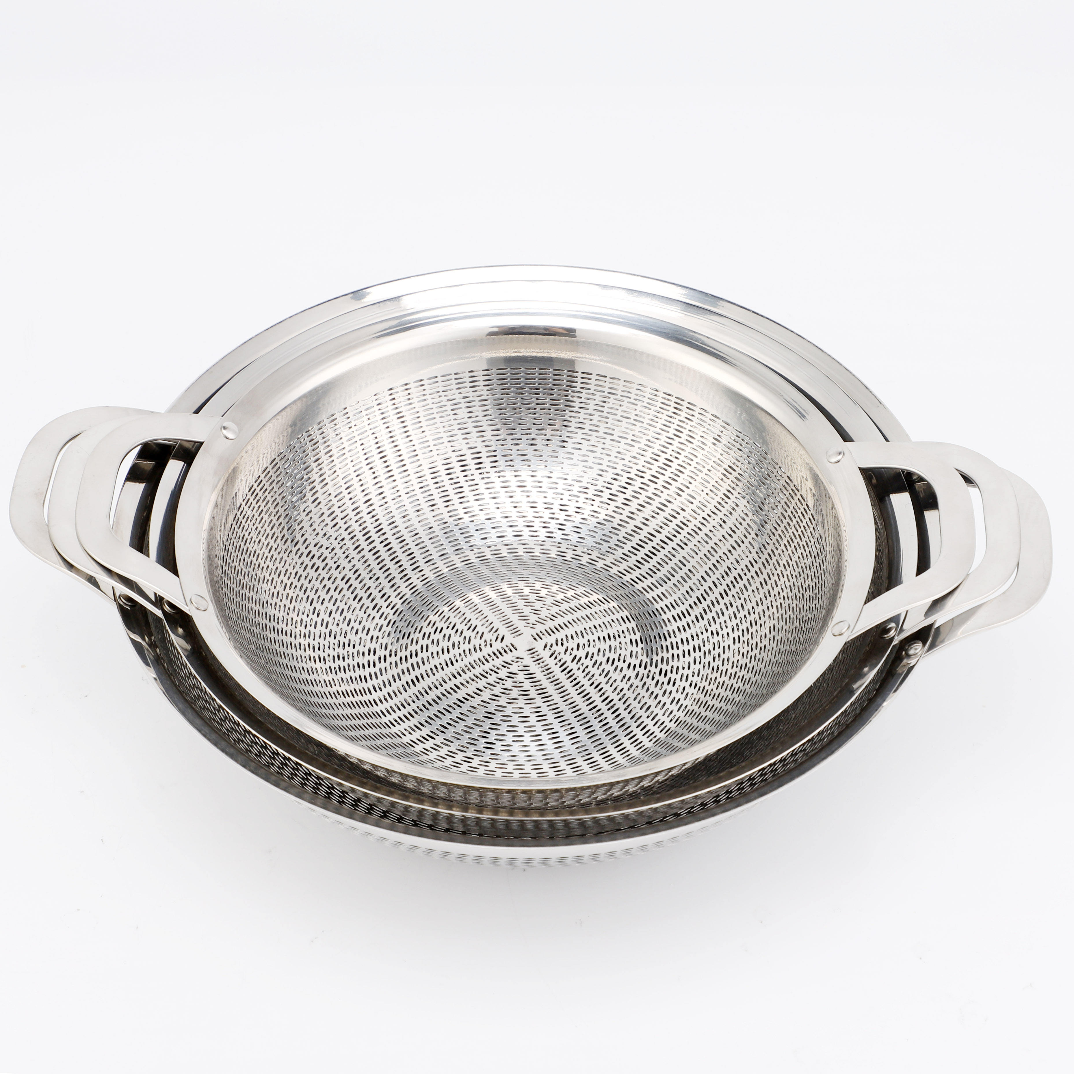 Fruit Vegetable Kitchen Strainer Colanders Set Stainless Steel Drain Wash Storage Drain Basket with Silicone Handle & Feet