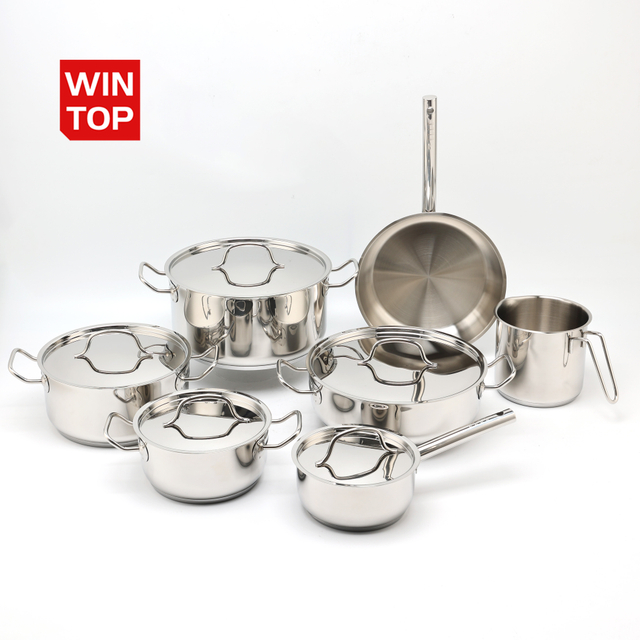 Wholesale 12 Piece 304 Stainless Steel Mirror Polish Pots and Pans Non-Toxic Kitchen Cookware Set with Stainless Steel Lid