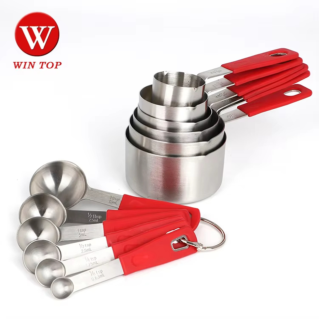 High Quality Stainless Steel Measuring Cups and Spoons Set of 12 with Silicone Handle