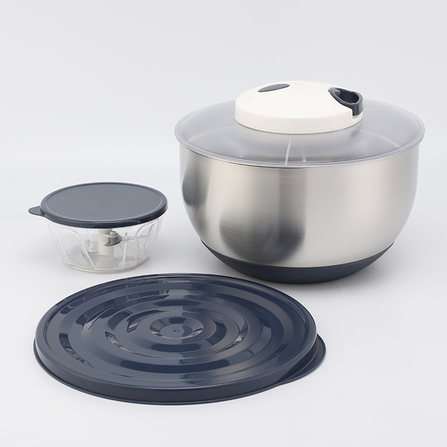 Multifunction Large 5L Manual Fruits Vegetables Stainless Steel Salad Spinner With Mixingng Bowl