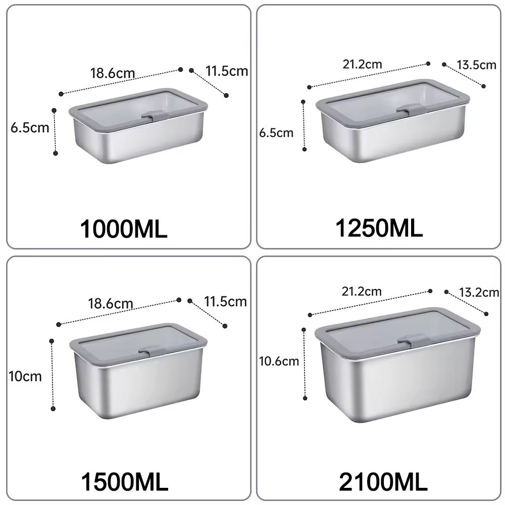 Design 304 Stainless Steel Fresh-keeping Lunch Box Glass Cover Leak-proof Heating Food Grade Microwave Sealed Box