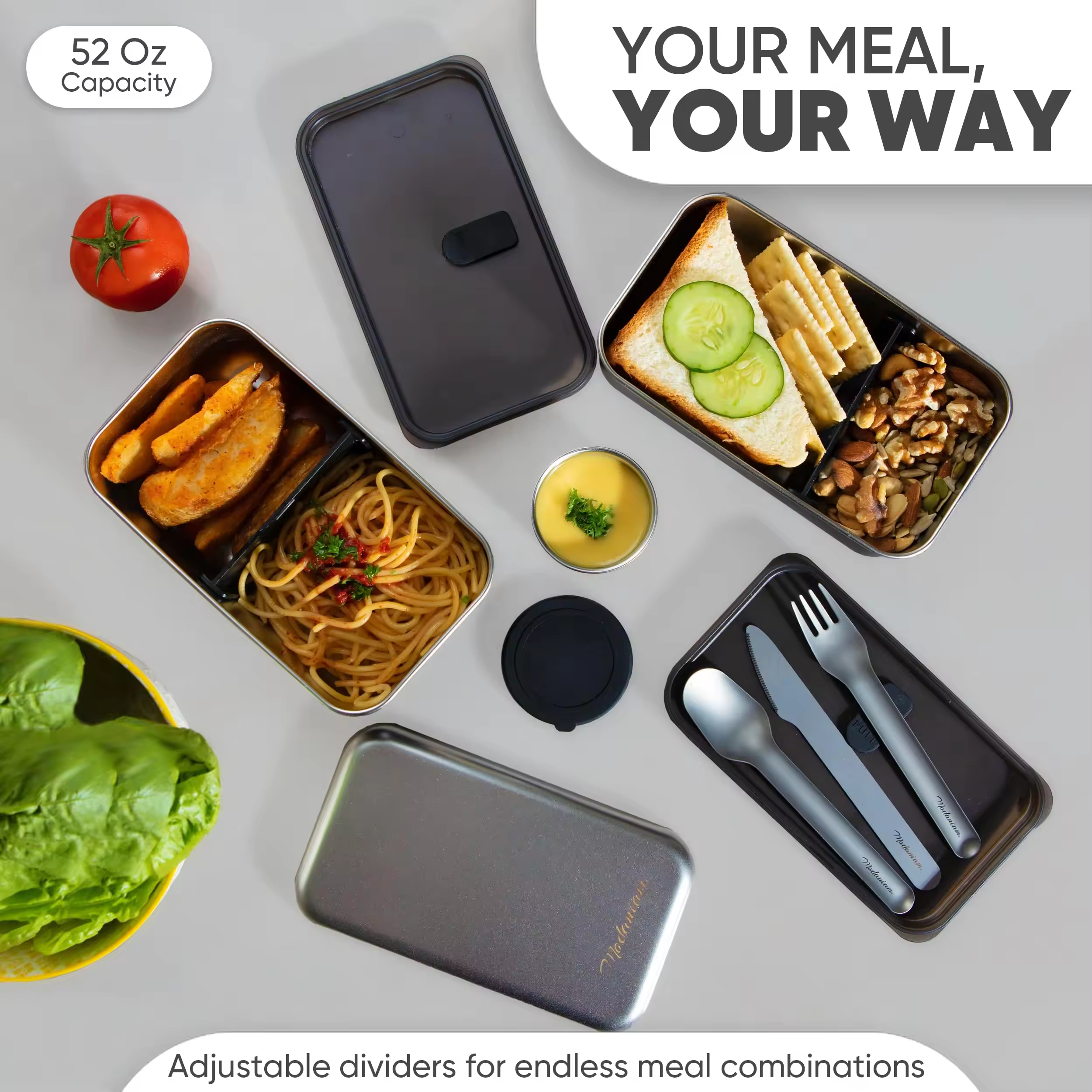 New Design 304 Stainless Steel Bento Box Lunch Box Stainless Steel Cover Leak-proof Heating Food Grade Microwave Sealed Box