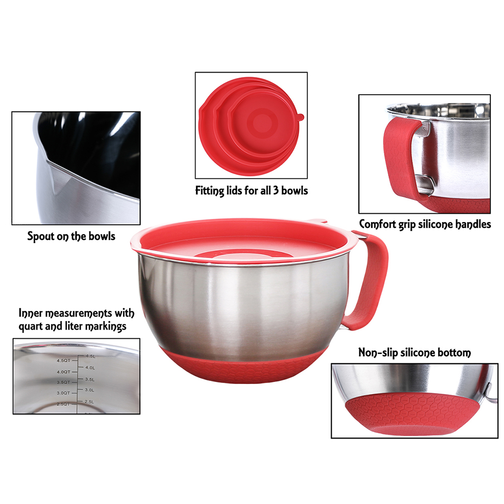 Stainless Steel Mixing Bowl Set With Spout and Handle