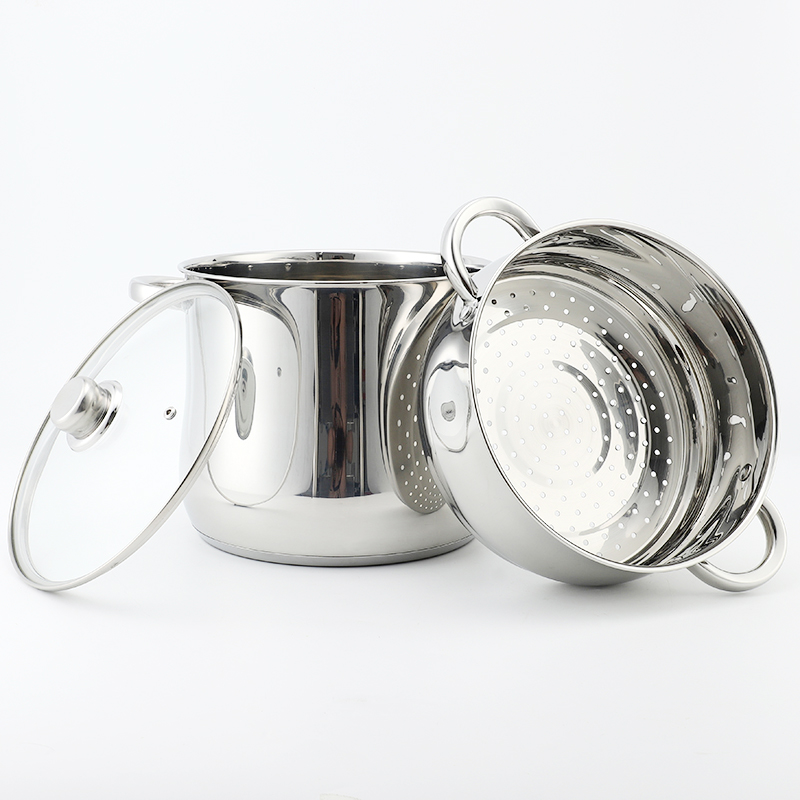 Factory Custom Kitchen Stainless Steel Soup Steamer Pot Set With Glass Lid Stainless Steel Cooking Pot Set Cookware Sets