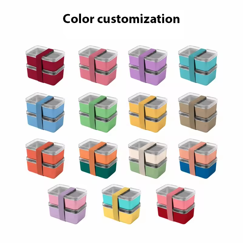 Factory Wholesale 304 Stainless Steel Fresh-keeping Box Refrigerator Storage Tin Box Heating Food Grade Microwave sealed Box