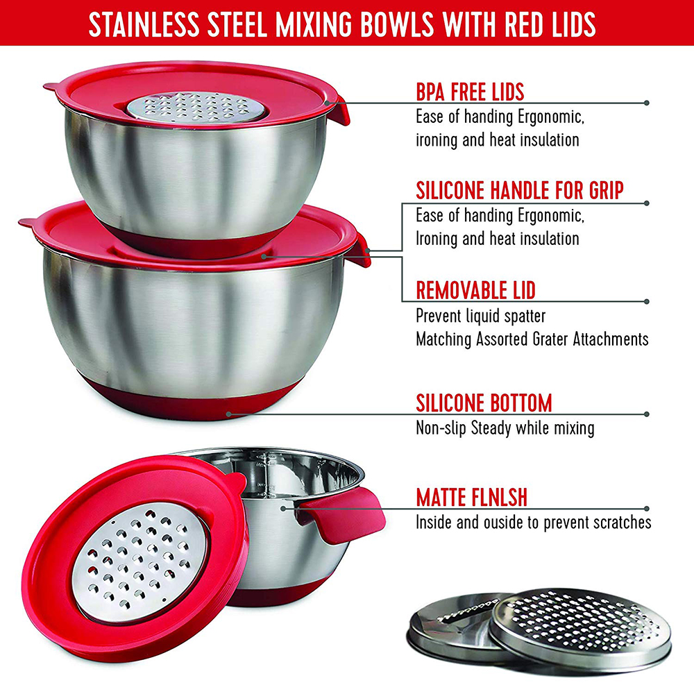 Factory Stainless Steel Mixing Bowl with Spout Salad Bowl Set Salad Spinner Set Mixing Bowl with Handle