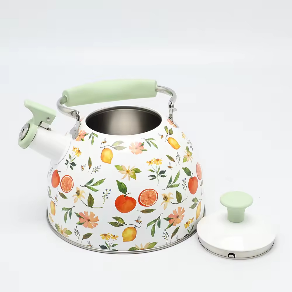 2.5L Stainless Steel Whistling Kettle Modern Home Kitchen Induction Stove Top Tea Pot Water Teapot with Print Design