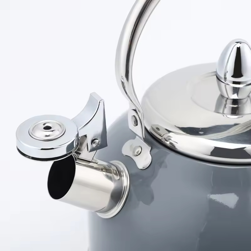 Modern 2.5L Stainless Steel Tea Kettle Grey Painted Stove Top Whistling Tea Pot with Stainless Steel Handle Metal Material