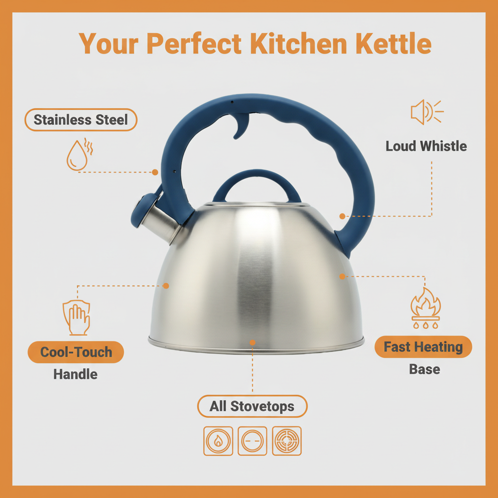 Factory Wholesale 1.5L Whistling Tea Kettle Tea Pot Customized Color Stainless Steel Hot Water Teapot for ALL Stovetop