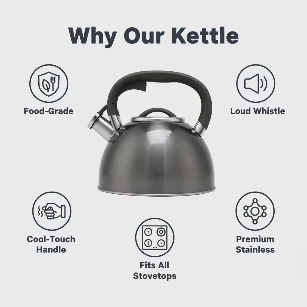 Factory Wholesale 2.8-3LWhistling Tea Kettle Tea Pot Customized Color Stainless Steel Hot Water Teapot for ALL Stovetop