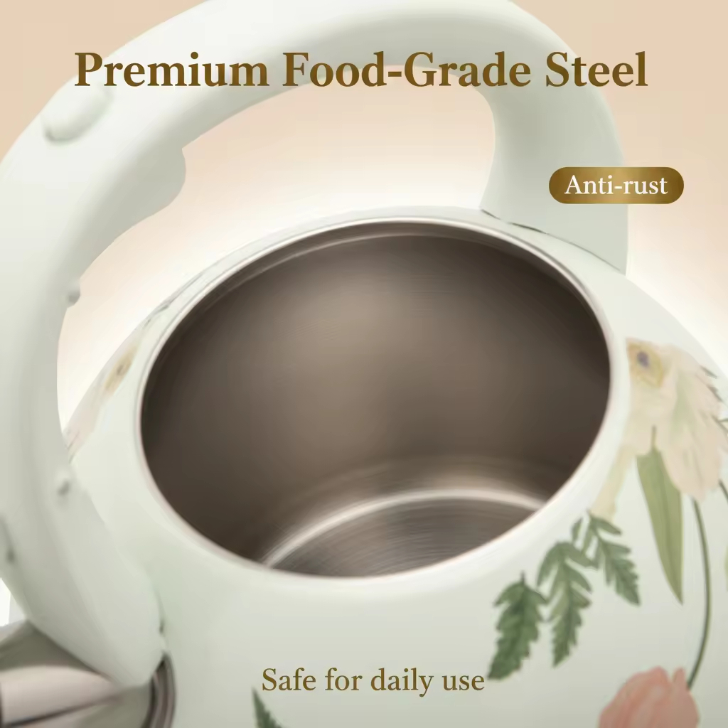 Factory Wholesale 3L Whistling Tea Kettle Pot Customized Vintage Floral Design Stainless Steel Hot Water Teapot for ALL Stovetop