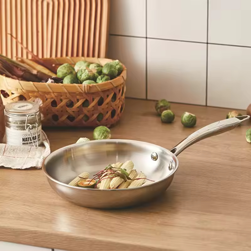 4 Pcs Triply Stainless Steel No Coating Non-stick Frying Pan Thickened Gas Induction Cooker Universal Flat Bottom Pot Fried Pan