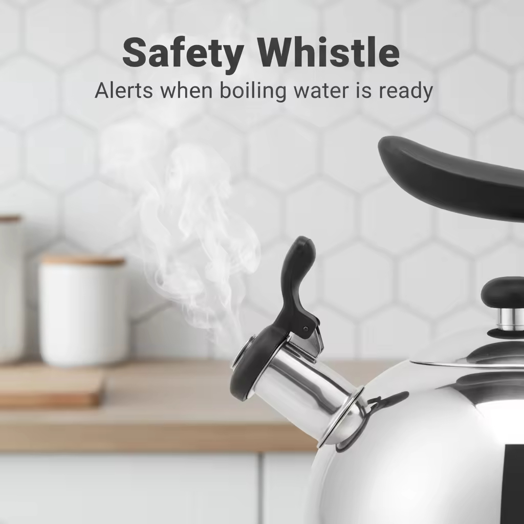 Factory Wholesale 2.5L Whistling Tea Kettle Pot Cool-Touch Handle Stainless Steel Hot Water Teapot for ALL Stovetop