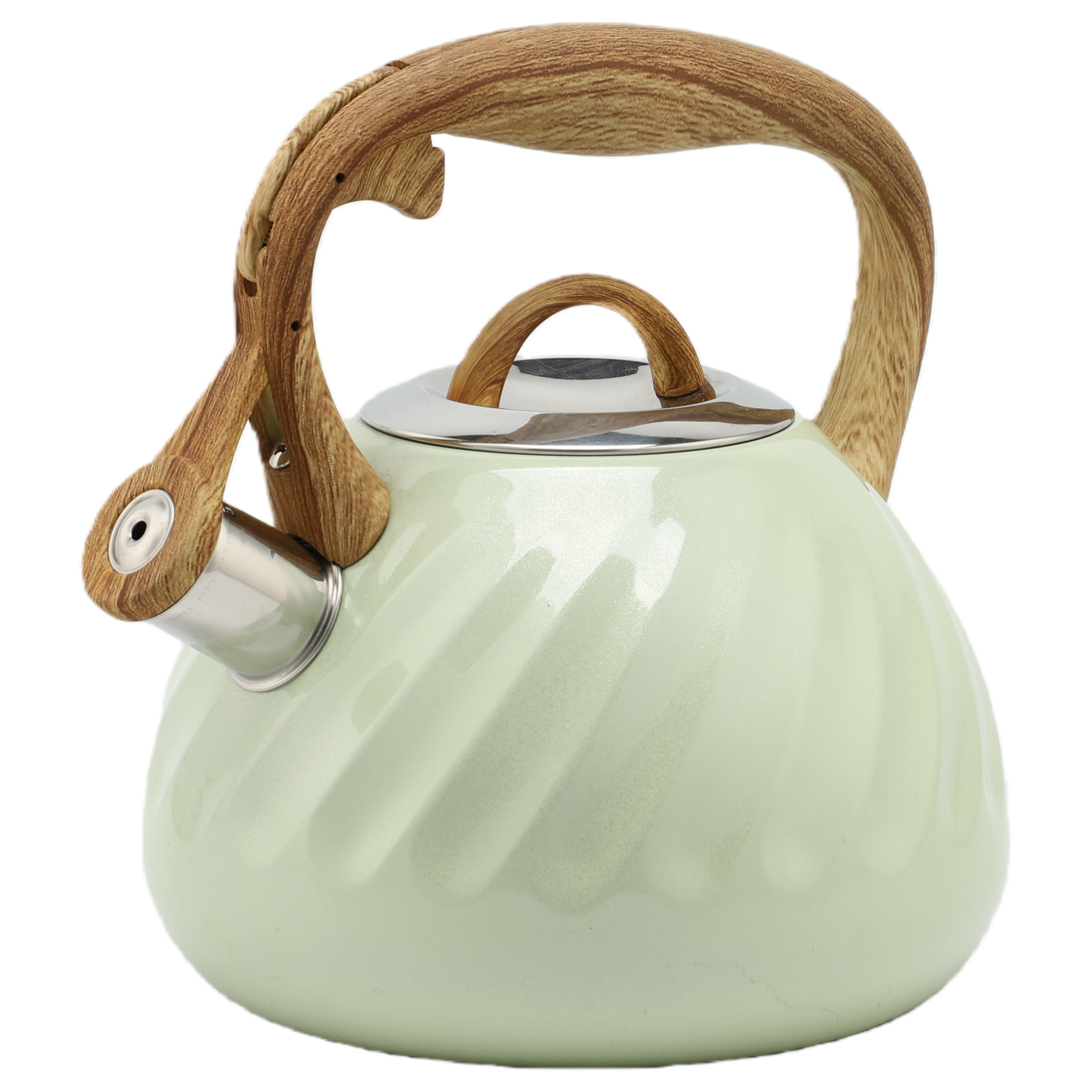 2.7L Kitchen Home Water Tea Pot Stainless Steel Whistling Kettle Wood Grain Handle With Color Painting
