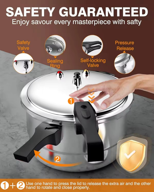 Factory Small Aluminum Alloy Pressure Cooker with Magnetic Bottom 3L 4L 5L 7L 9L 11L 13L 17L Sizes for Gas and Induction Cooker