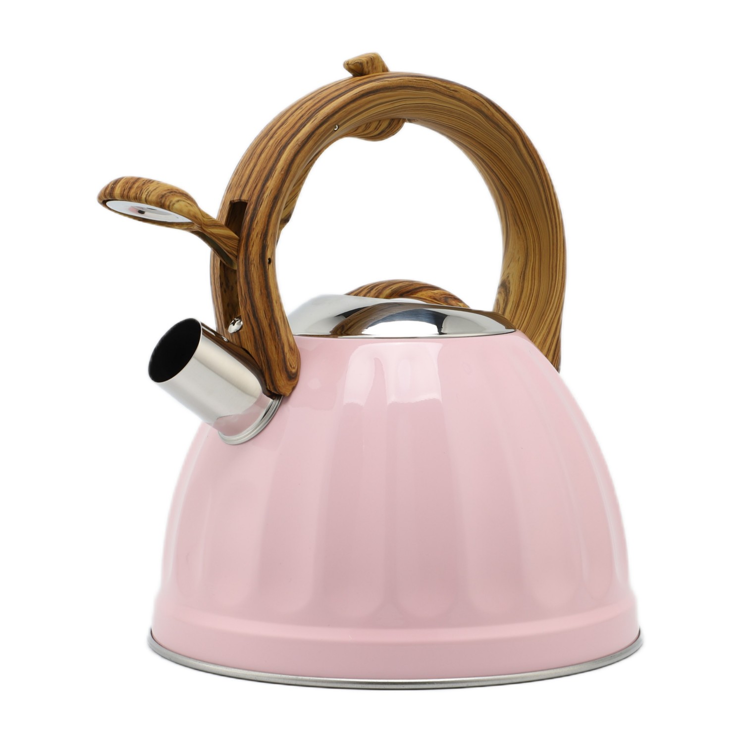 Factory Wholesale 2.5L Whistling Tea Kettle Tea Pot Customized Color Stainless Steel Hot Water for ALL Stovetop with Wood Handle
