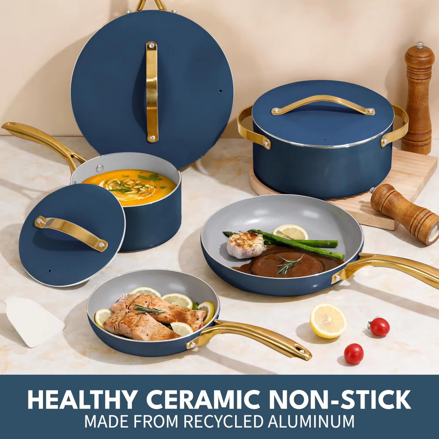 14 PCS Customizable Ceramic Non Stick Pans and Pots Set Induction Cast Aluminum Ceramic Cookware Set Pots and Pans Set