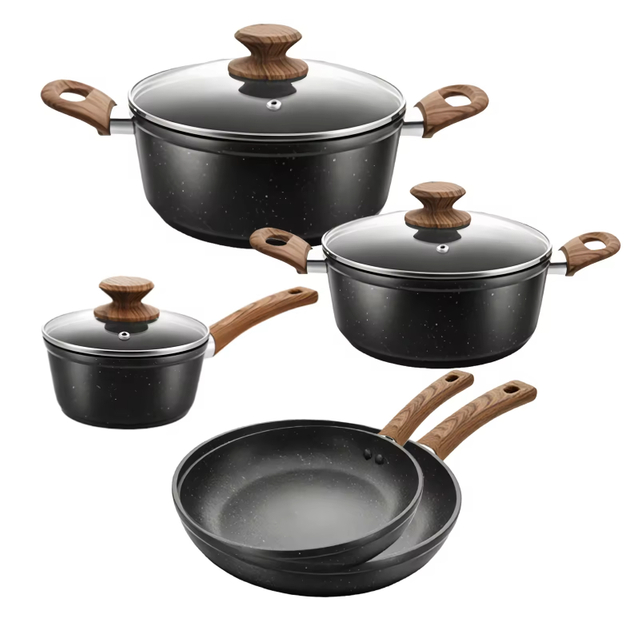 8 PCS Factory Customizable Ceramic Granite Non Stick Pans and Pots Set Induction Forged Aluminum Cookware Set PFOA & PFOS FREE
