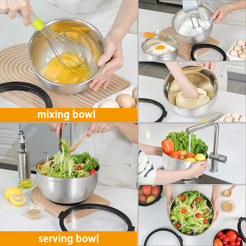 Staninless Steel Mixing Bowl With Transparent Lid Set of 3