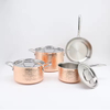 Factory Manufacturer's Modern 7pcs Tri-Ply Stainless Steel and Copper Pots and Pans Set Hammered Tri Ply Copper Cookware