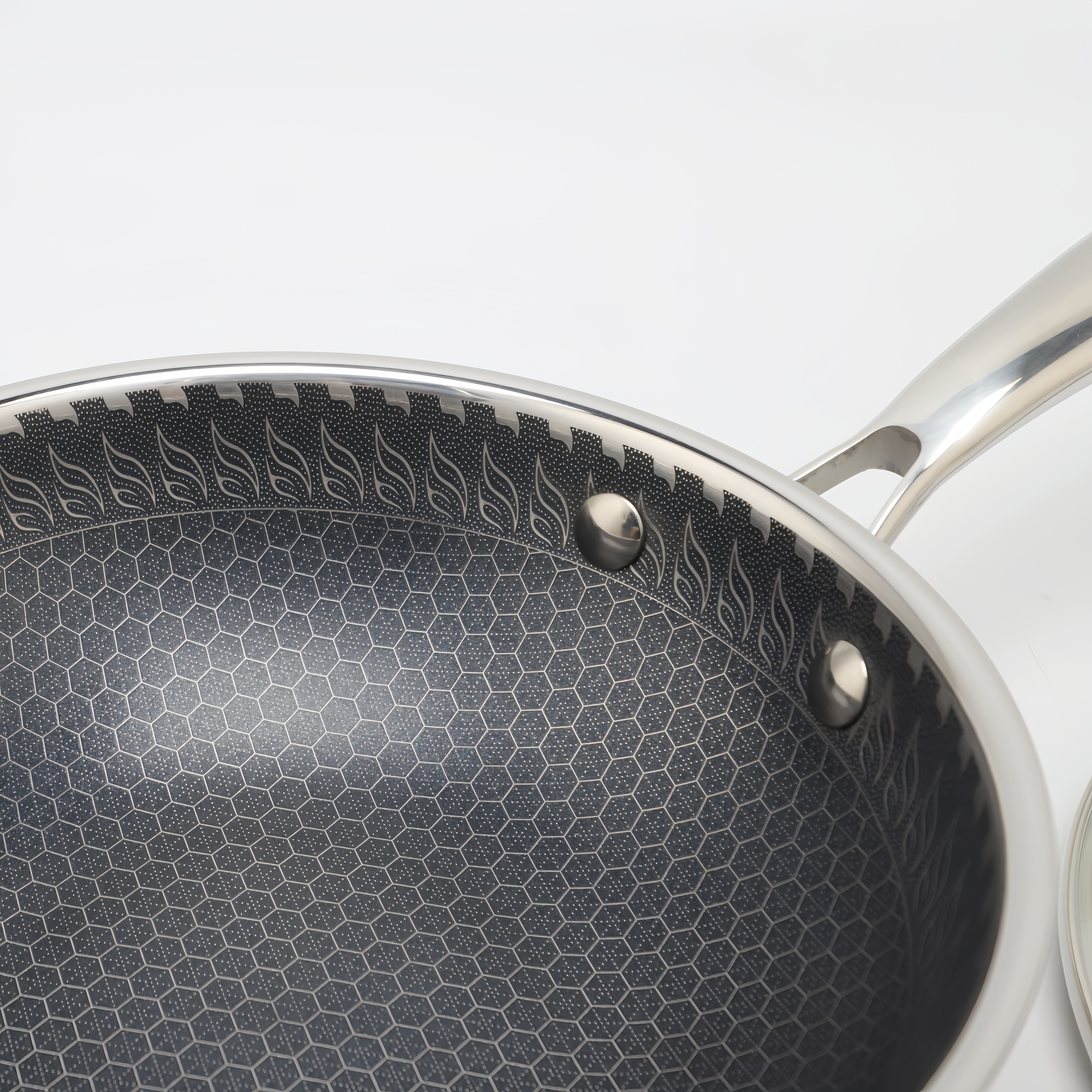 Tri-ply Hybrid Pan & Wok with Double Ears PFAS PFOA Free Honeycomb Stainless Steel Non-stick Wok Pan Cookware With Glass Lid