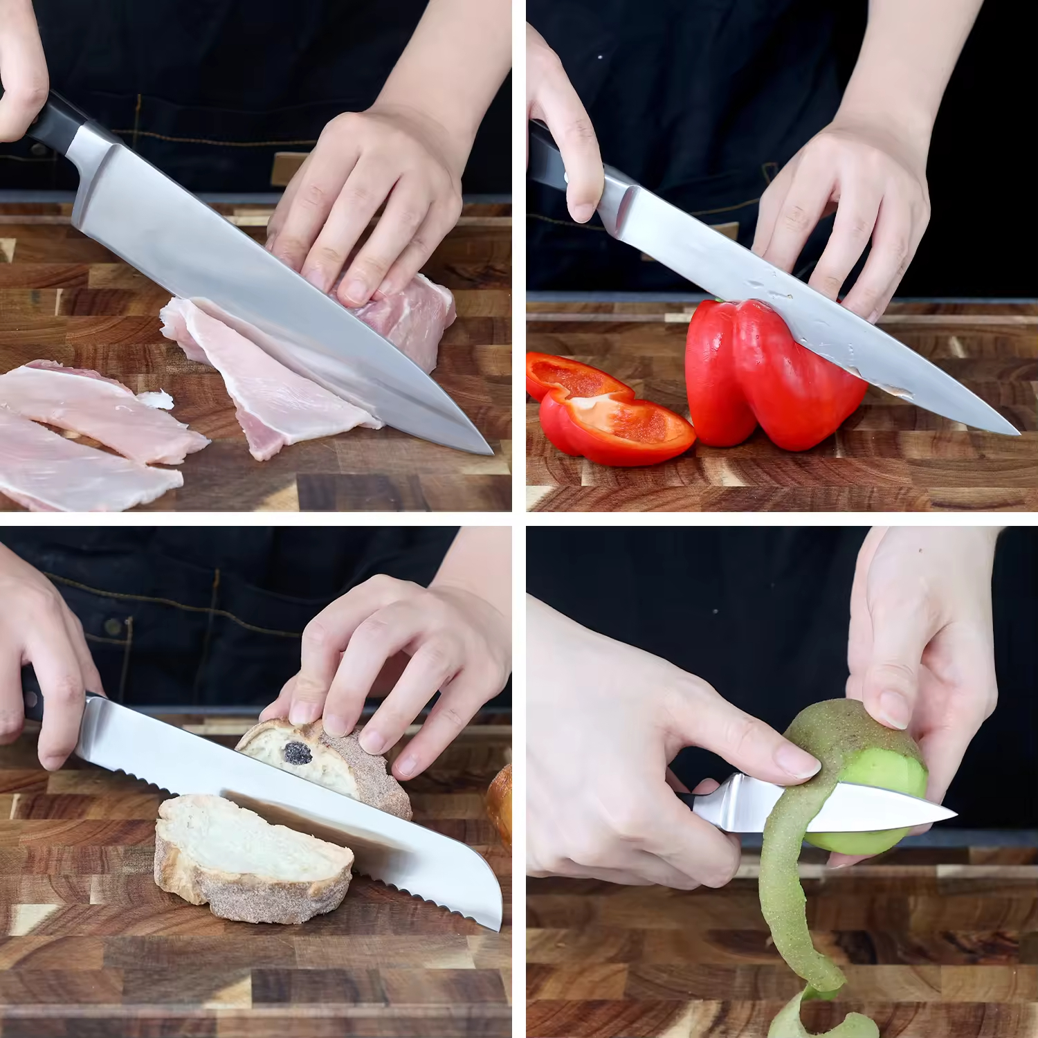 2025 High Quality Stainless Steel Chef Bread Carving Utility Paring Kitchen Knives Handmade Kitchen Knife Sets with Block