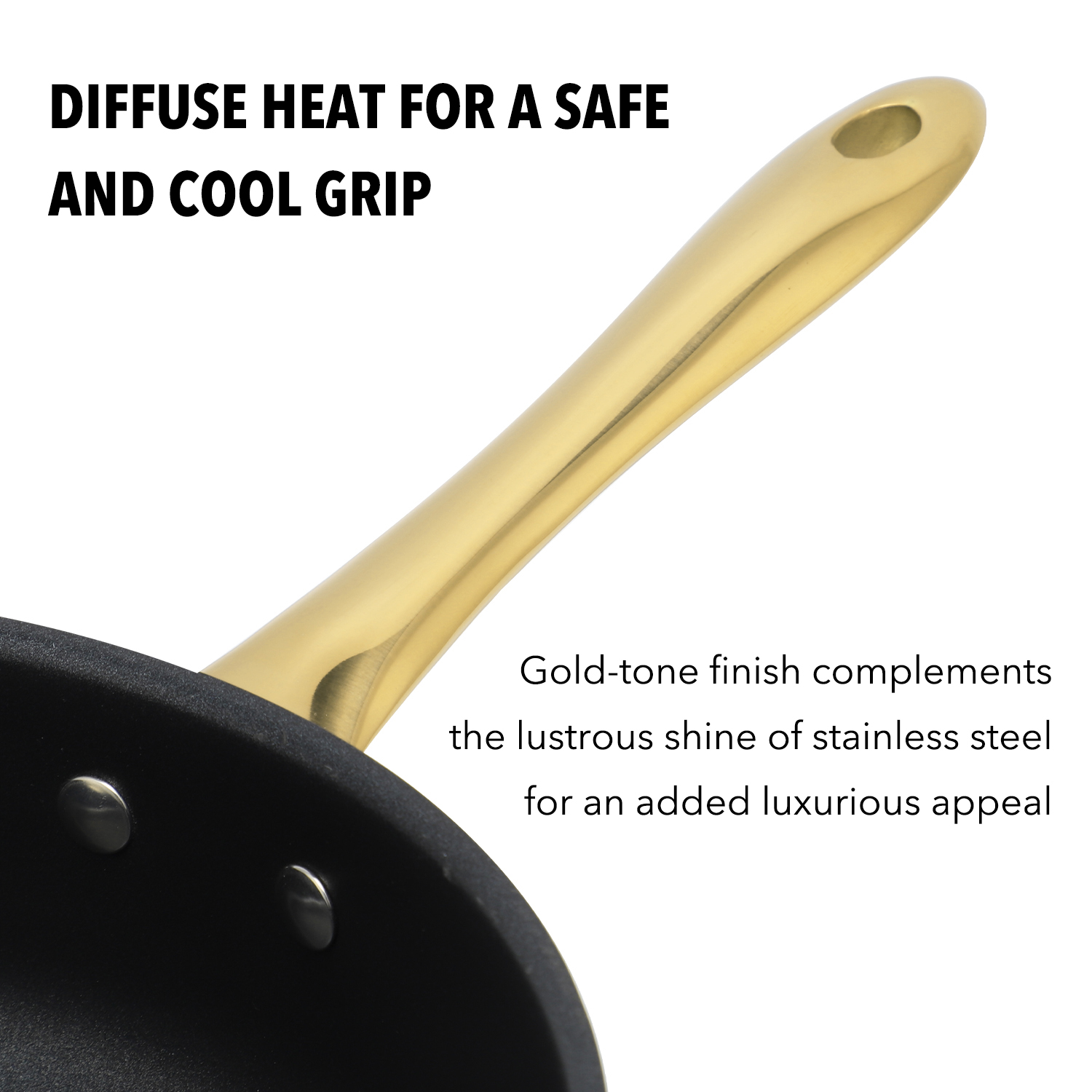 Wholesale Custom Gold Color Handles 9 Piece Stainless Steel Impact Bonded Bottom Pots and Pans Non-Toxic Kitchen Cookware Set