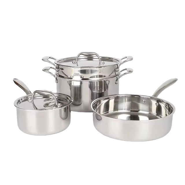 High Quality 6Pcs Kitchen Cooking Cookware Hot Sale Stainless Steel Steamer With Stainless Steel Handle and Lid