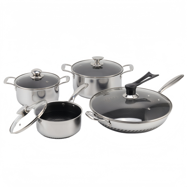 Non Stick Tri Ply Stainless Steel Honeycomb Cookware Set Stainless Steel Pots and Pans Frying Pan Wok Pizza Pan Saucepan Pot Set